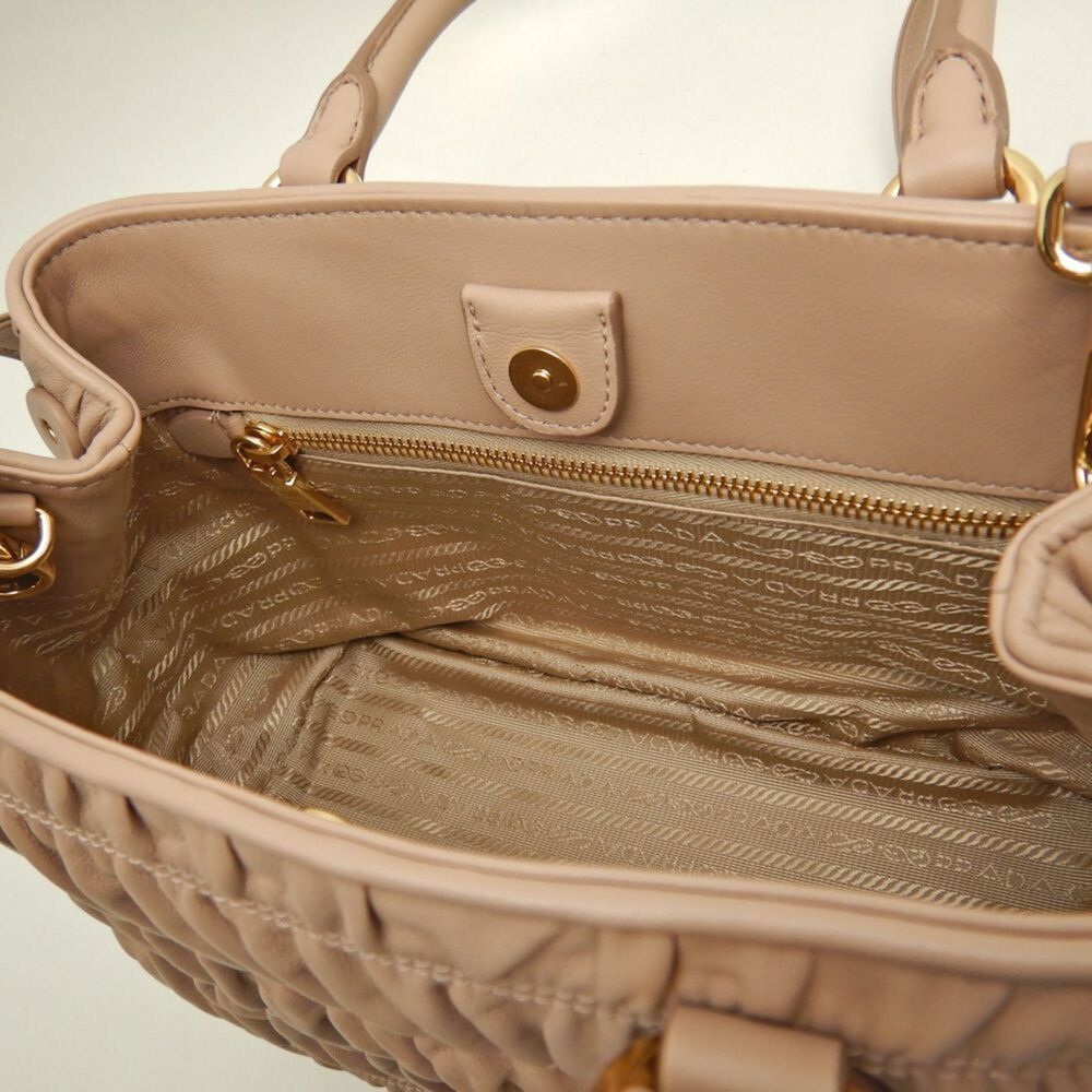 PRADA 1BA172 2-Way Pleated Handbag in Pink Beige Leather, Women's, 253553 - Picture 9 of 10